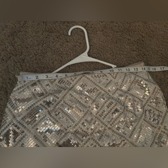 Y2K Silver Sequin Pencil Mini Skirt Party Glitter Bodycon Festival Disco Glam - Picture 7 of 8